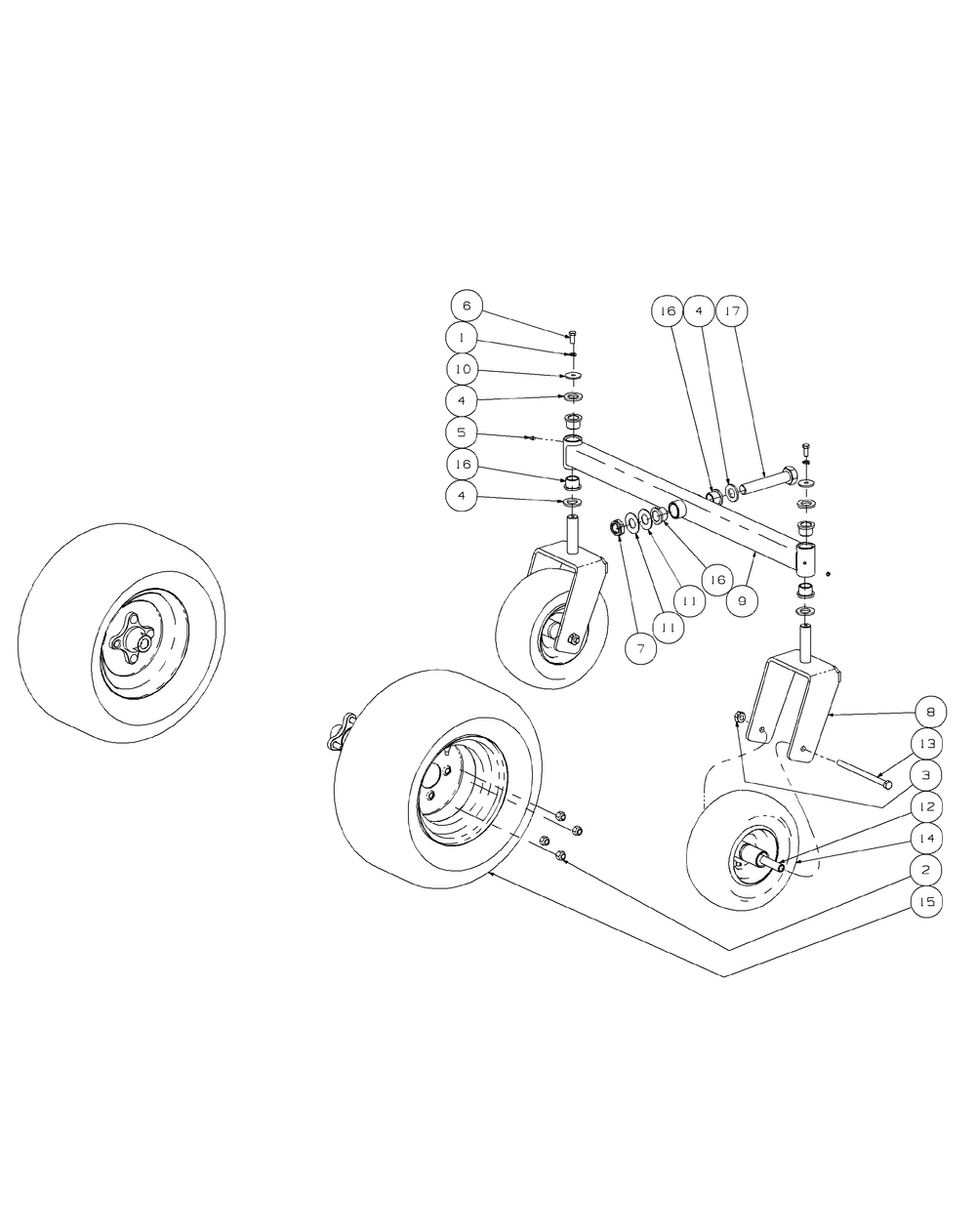 Front Caster And Tire Assembly 54-Inch Diagram and Parts List for ENFORCER54 53AI3AGT750-23HP Cub Cadet Lawn Tractor